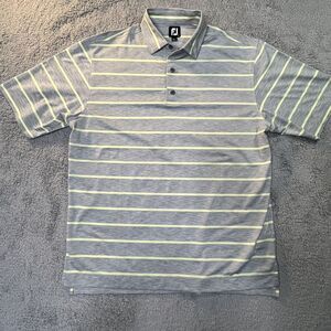 FootJoy Performance Polo Mens Large Stretch Golf Shirt Gray w/ Green Stripes
